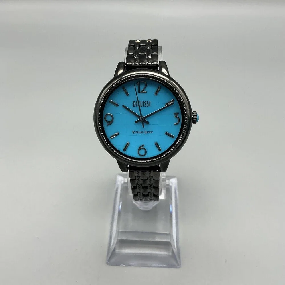 Ecclissi 33822 Womens Watch 36mm Blue Dial Sterling Silver in Box New Battery